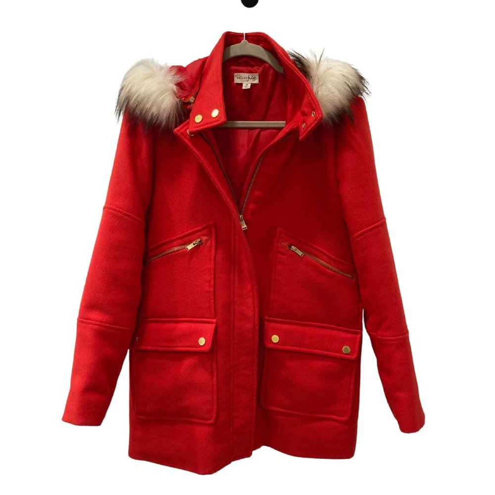 Maison Jules Red Parka with Removable Hood in Size Small